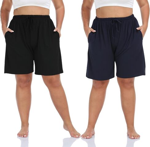 Cheapestbuy Women's Plus Size Bermuda Shorts Casual Summer Sweat Shorts Cotton Lounge Yoga Shorts with Pockets Drawstring in Kuwait