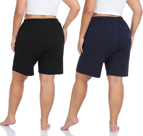 Cheapestbuy Women's Plus Size Bermuda Shorts Casual Summer Sweat Shorts Cotton Lounge Yoga Shorts with Pockets Drawstring in Kuwait