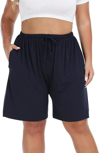 Cheapestbuy Women's Plus Size Bermuda Shorts Casual Summer Sweat Shorts Cotton Lounge Yoga Shorts with Pockets Drawstring in Kuwait