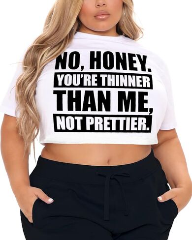 HEARTISIAN Women's Plus Size Summer T Shirt Letters Printing Casual Crop Tops Short Sleeves Tees in Kuwait