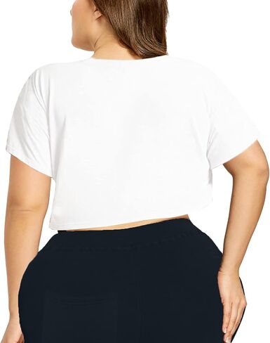 HEARTISIAN Women's Plus Size Summer T Shirt Letters Printing Casual Crop Tops Short Sleeves Tees in Kuwait