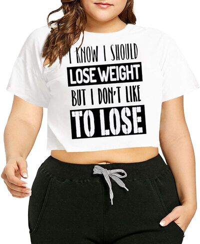 HEARTISIAN Women's Plus Size Summer T Shirt Letters Printing Casual Crop Tops Short Sleeves Tees in Kuwait