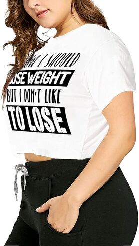 HEARTISIAN Women's Plus Size Summer T Shirt Letters Printing Casual Crop Tops Short Sleeves Tees in Kuwait