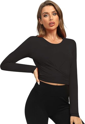 تي شيرت نسائي Mippo قصير الأكمام للتمرينات الرياضية واليوجا والجري ورباط خلفي مقصوص للجري في صالة الألعاب الرياضية in Kuwait