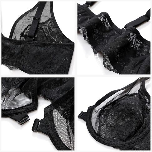 DOBREVA Women's Lace Bra Front Closure Bras Plunge Sexy See Through Minimizer Plus Size Underwire in Kuwait