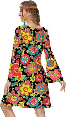 Deerose Women's 70s Hippie Costume Retro Go Go Groovy Dress in Kuwait
