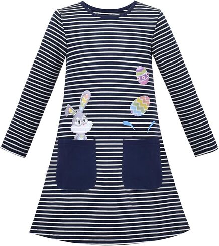 Sunny Fashion Girls Dress Long Sleeve Daisy Flower Striped Casual Cotton in Kuwait