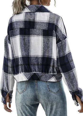 Haellun Womens Wool Blend Plaid Flannel Button Down Shirts Jacket Shacket Coats in Kuwait