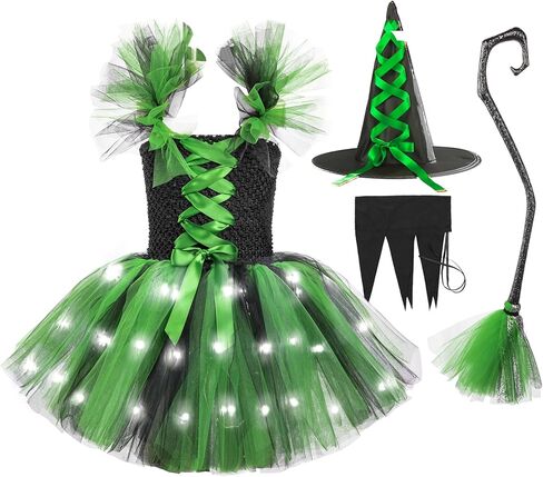 توتو دريمز LED زي الساحرة للفتيات أزياء الهالوين تضيء فستان توتو مع قبعة الساحرة وحفلات أعياد الميلاد in Kuwait