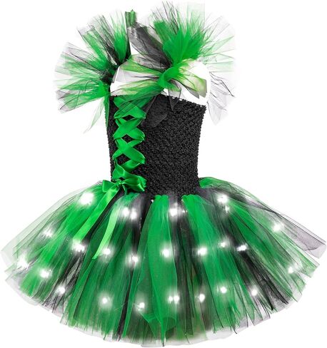 توتو دريمز LED زي الساحرة للفتيات أزياء الهالوين تضيء فستان توتو مع قبعة الساحرة وحفلات أعياد الميلاد in Kuwait