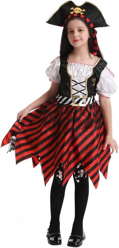 RAAIBB Girls Pirate Costume Dress Kids Halloween Costume Buccaneer Princess Cosplay with Deluxe Accessories Birthday Gifts in Kuwait