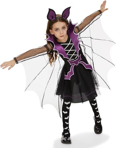 زي Neragron Vampire للفتيات، زي الخفاش مصاص الدماء للأطفال، فستان بأكمام الخفاش مع طوق شعر وجوارب للساق in Kuwait