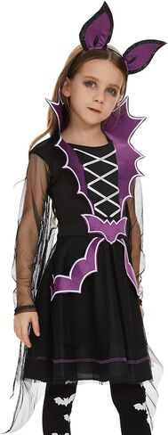 زي Neragron Vampire للفتيات، زي الخفاش مصاص الدماء للأطفال، فستان بأكمام الخفاش مع طوق شعر وجوارب للساق in Kuwait