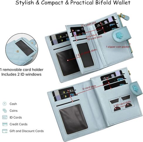 Women Wallet Vegan Leather RFID Card Holder Small Bifold Zipper Pocket Short Wallet Coin Cash Purse with ID Window (Black) in Kuwait