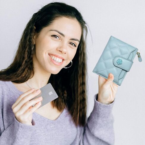 Women Wallet Vegan Leather RFID Card Holder Small Bifold Zipper Pocket Short Wallet Coin Cash Purse with ID Window (Black) in Kuwait