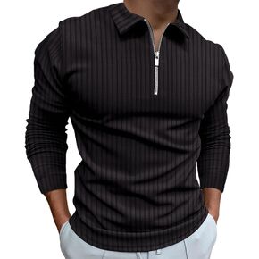Polo Shirts for Men Golf Shirts Long Sleeve Zip Up Lapel Business Smart Casual Tops Henley V Neck Rugby