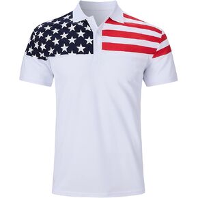 UNIFACO Men's American Flag Polo Shirt Patriotic Performance Golf Short Sleeve Polo T-Shirts M-XXL