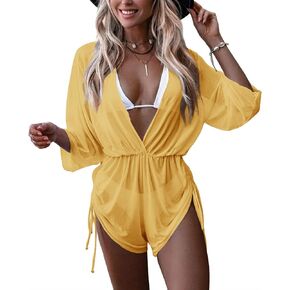 GAMISOTE Womens Swimsuit Cover Ups Summer Beach Bathing Suit Sexy Sheer One Piece Bikini Romper Outfit