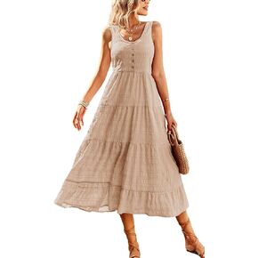 فستان نسائي صيفي طويل غير رسمي موديل 2023 من BestWendding بدون أكمام فساتين بدون أكمام بطبقات طويلة متدفقة على شكل حرف A فساتين الشمس in Kuwait
