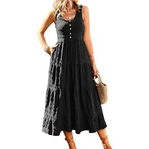 BestWendding Women's 2023 Casual Sleeveless Summer Maxi Dress Smocked Tank Dresses Tiered Long Flowy A Line Sundresses
