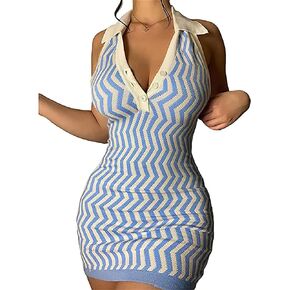 acelyn Womens Sexy Dress Bodycon Sleeveless V Neck Tank Sweater Mini Dress