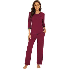 WiWi Womens Pajamas Bamboo Viscose Moisture Wicking Pajama Set 3/4 Sleeve Sleepwear Sets Lightweight Pjs S-XXL