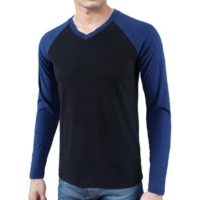 HETHCODE Men's Casual Classic Vintage Slim Fit Long Sleeve V Neck Baseball Workout Active T-Shirts