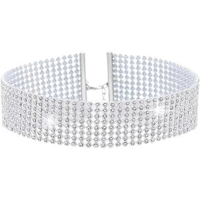 جونكي حجر الراين المختنق قلادة فضية كريستال القلائد 8 صف المختنقون سباركلي سلسلة عنق طوق حفلة موسيقية مجوهرات للنساء in Kuwait