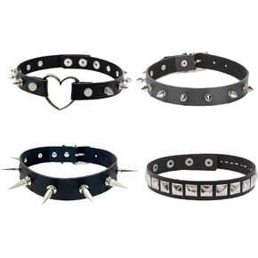 Mebvdebe الجلود المختنق 4 قطع هالوين مثير مجوهرات النساء سيدة فتاة الشرير المختنق القوطية سبايك شكل قلب السائق المختنق القوطي اكسسوارات مثير المختنق هدية الأسود in Kuwait