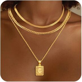 FUNEIA Layered Gold Initial Necklace for Women Trendy Dainty 18K Gold Plated Initial A-Z letter Pendant Necklace Stacked Layering Herringbone Flat Snake Chain Choker Necklaces Set Pack Jewelry Gifts in Kuwait