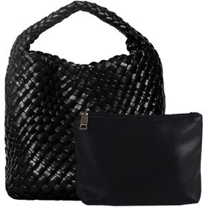 Women Woven Tote Bag Vintage Shoulder Bag Soft Foldable Top-Handle Fashion Handbag Composite Bag with Coin Purse in Kuwait