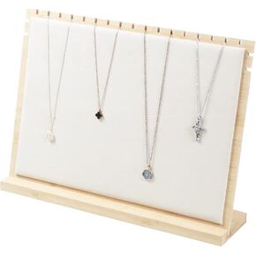 KunGe Large Bamboo Necklace Display Stand, Pendant Long Necklace Jewellery Holder For Store Selling, Chain Jewelry Rack Organizer for Home or Shop Show(Beige Velvet)