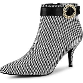 Allegra K Women's Buckle Plaid Stiletto Heels Houndstooth Ankle Boots in Kuwait