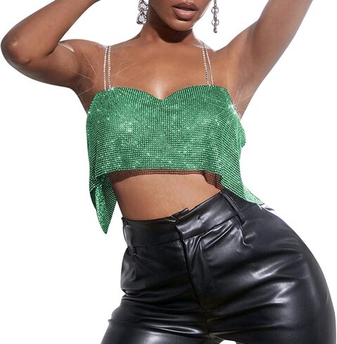 Women Sexy Glitter Rhinestone Tank Top Sparkly Backless Crop Top Beach Cover Up Rave Outfit Clubwear in Kuwait