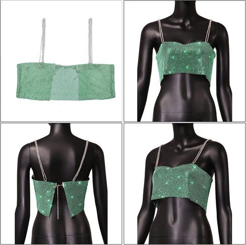 Women Sexy Glitter Rhinestone Tank Top Sparkly Backless Crop Top Beach Cover Up Rave Outfit Clubwear in Kuwait