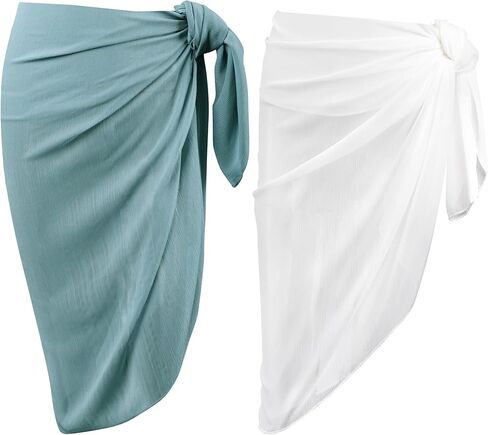 FALETO 2 قطعة Sarong Coverups للنساء Sarongs Pareo ملابس السباحة أغطية الشيفون الشاطئ تنورة ملفوفة in Kuwait