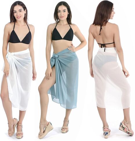 FALETO 2 قطعة Sarong Coverups للنساء Sarongs Pareo ملابس السباحة أغطية الشيفون الشاطئ تنورة ملفوفة in Kuwait