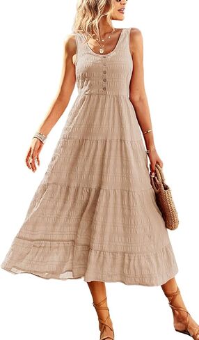 فستان نسائي صيفي طويل غير رسمي موديل 2023 من BestWendding بدون أكمام فساتين بدون أكمام بطبقات طويلة متدفقة على شكل حرف A فساتين الشمس in Kuwait