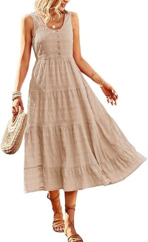 فستان نسائي صيفي طويل غير رسمي موديل 2023 من BestWendding بدون أكمام فساتين بدون أكمام بطبقات طويلة متدفقة على شكل حرف A فساتين الشمس in Kuwait