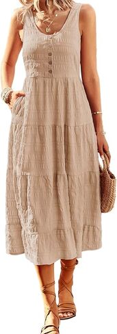 فستان نسائي صيفي طويل غير رسمي موديل 2023 من BestWendding بدون أكمام فساتين بدون أكمام بطبقات طويلة متدفقة على شكل حرف A فساتين الشمس in Kuwait