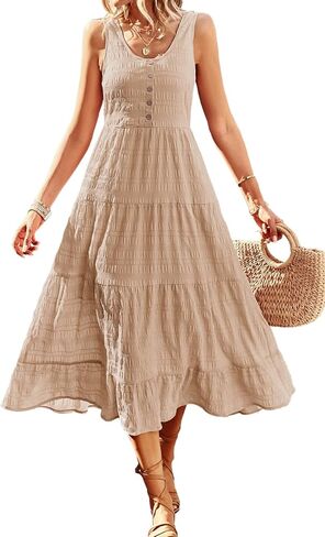 فستان نسائي صيفي طويل غير رسمي موديل 2023 من BestWendding بدون أكمام فساتين بدون أكمام بطبقات طويلة متدفقة على شكل حرف A فساتين الشمس in Kuwait