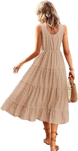 فستان نسائي صيفي طويل غير رسمي موديل 2023 من BestWendding بدون أكمام فساتين بدون أكمام بطبقات طويلة متدفقة على شكل حرف A فساتين الشمس in Kuwait