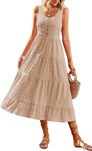 فستان نسائي صيفي طويل غير رسمي موديل 2023 من BestWendding بدون أكمام فساتين بدون أكمام بطبقات طويلة متدفقة على شكل حرف A فساتين الشمس in Kuwait