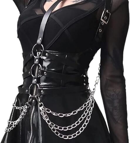Fstrend Punk طبقات الصدر سلسلة شرابة جلدية الجسم تسخير بيان قلادة حزام سلاسل الحفلة الراقصة النادي الليلي مجوهرات الجسم للنساء والفتيات. in Kuwait