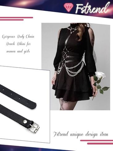 Fstrend Punk طبقات الصدر سلسلة شرابة جلدية الجسم تسخير بيان قلادة حزام سلاسل الحفلة الراقصة النادي الليلي مجوهرات الجسم للنساء والفتيات. in Kuwait