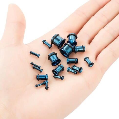 CABBE KALLO 18 قطعة من مجموعة تمديد أنفاق الأذن 14G-00G من الفولاذ المقاوم للصدأ برغي واحد متوهج مناسب لمجموعة موسعات للنساء والرجال مجوهرات ثقب الجسم in Kuwait