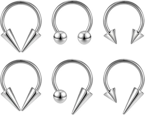 ZS 16G Spiked Horseshoe Nose Septum Rings, Stainless Steel Daith Earrings Spike Lip Ring, Nipple Helix Rook Piercing Jewelry for Women Men in Saudi Arabia