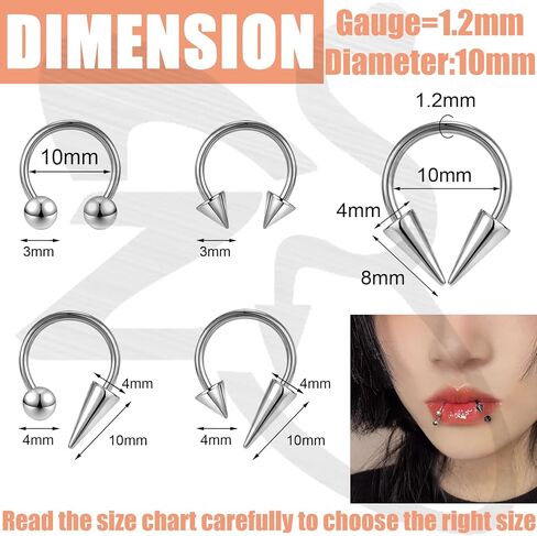 ZS 16G Spiked Horseshoe Nose Septum Rings, Stainless Steel Daith Earrings Spike Lip Ring, Nipple Helix Rook Piercing Jewelry for Women Men in Saudi Arabia