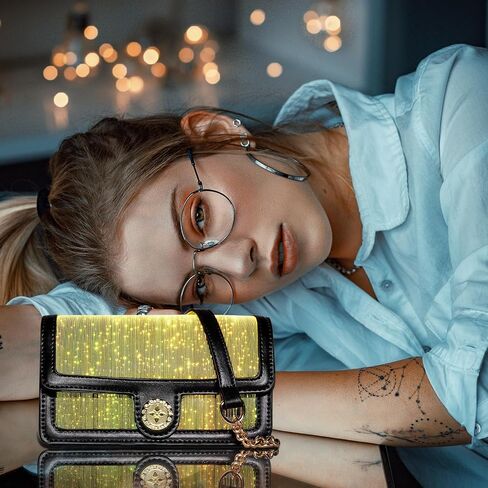 لوميسوناتا شنطة يد مضيئة باضاءة LED للمهرجانات المسائية شنط كروس مضيئة بمفتاح لمس متوهج، شنطة كتف جلدية صغيرة للحفلات الموسيقية EDM Rave اكسسوارات للنساء، اسود, أسود in Kuwait