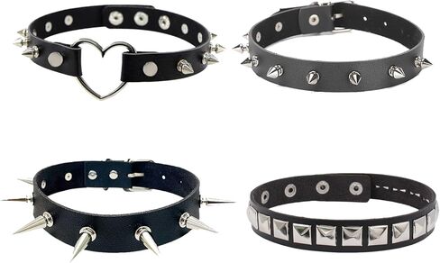 Mebvdebe الجلود المختنق 4 قطع هالوين مثير مجوهرات النساء سيدة فتاة الشرير المختنق القوطية سبايك شكل قلب السائق المختنق القوطي اكسسوارات مثير المختنق هدية الأسود in Kuwait